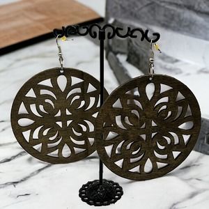 Floral Medallion Wooden Elegance Large Earrings!